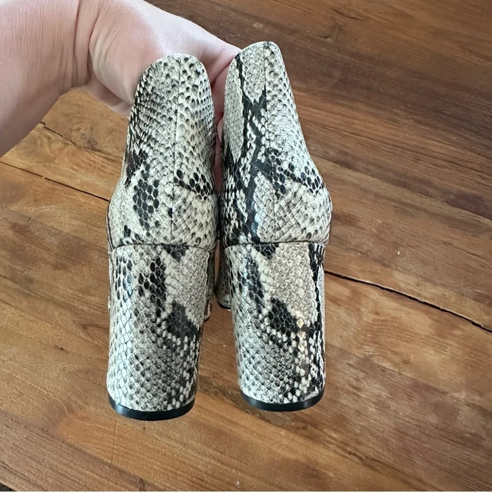 Cole Haan Snake Print Leather Peep Toe Block Heel Booties Size 6.5B Statement